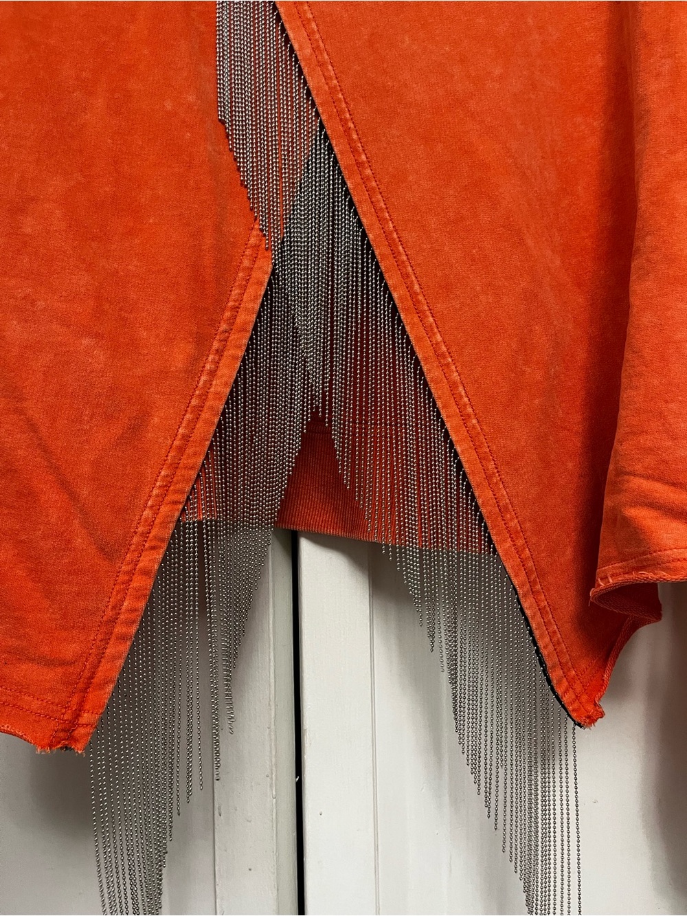Peach Love California Bright Orange Crewneck Sweatshirt with small chain fringe - Picture 5 of 6